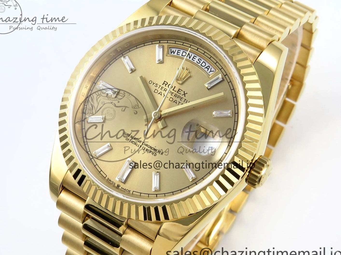 MiroTime 0129 Contemporary Day Date 128238 36mm YG KF 1:1 Best Edition YG Crystal Dial On President Bracelet A2836 (Gain Weight) 646